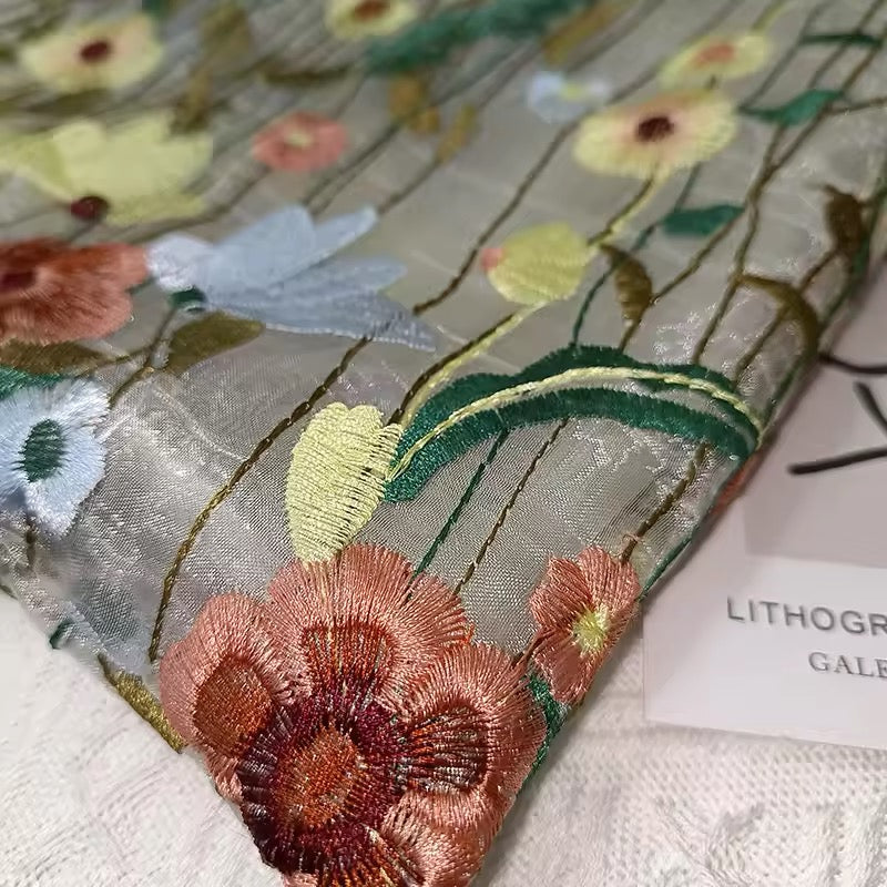 Floral Embroidered Mesh Shopping Bag