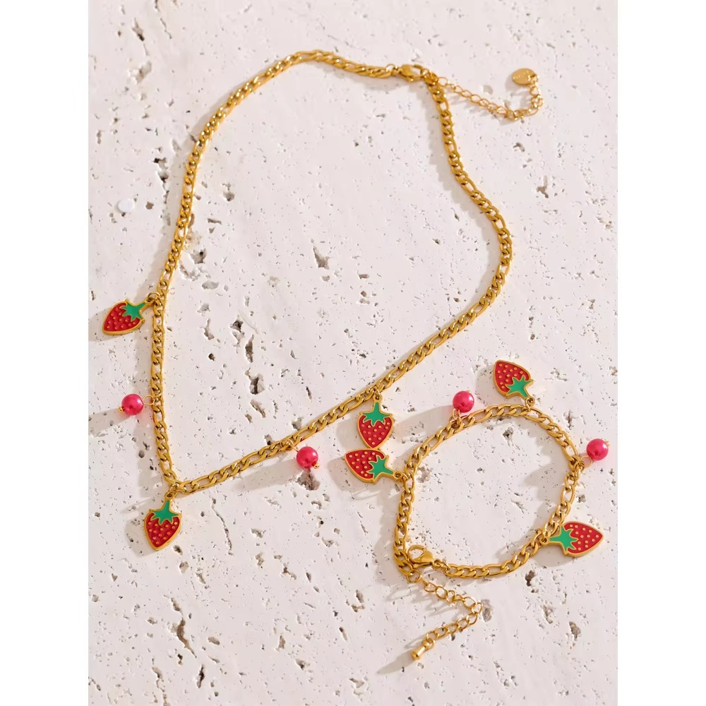 Strawberry Charm Necklace & Bracelet