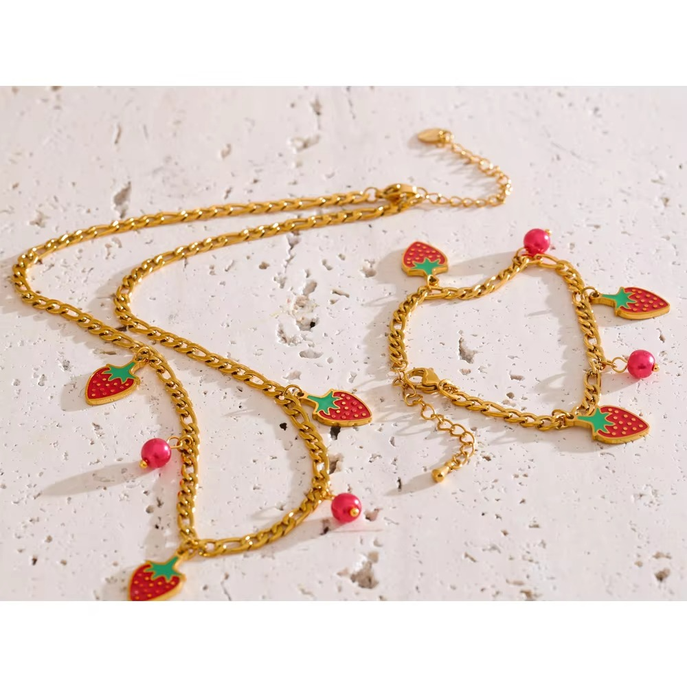 Strawberry Charm Necklace & Bracelet
