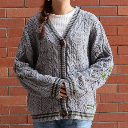 Gray Green Stars Holiday Cardigan