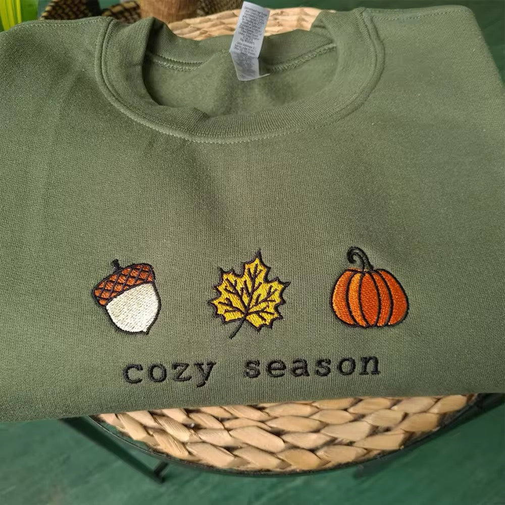Cozy Season Embroidered Fall Sweatshirt