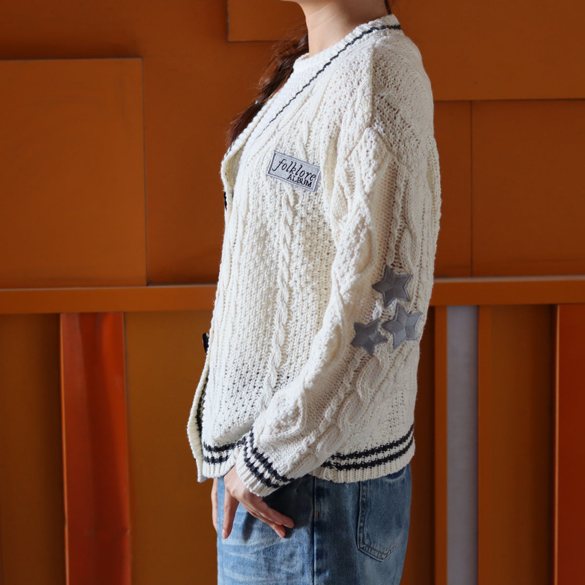 Folklore Patch Silver Stars Cream Cardigan