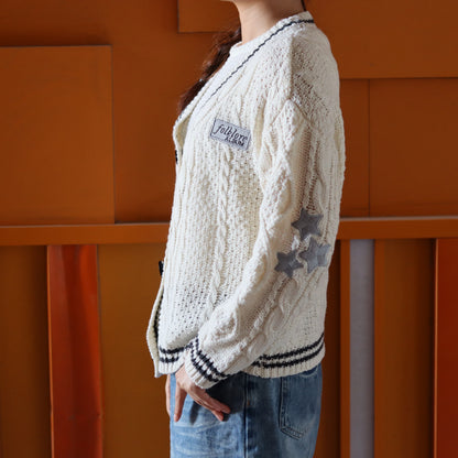 Folklore Patch Silver Stars Cream Cardigan