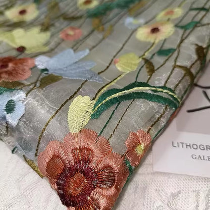 Floral Embroidered Mesh Shopping Bag