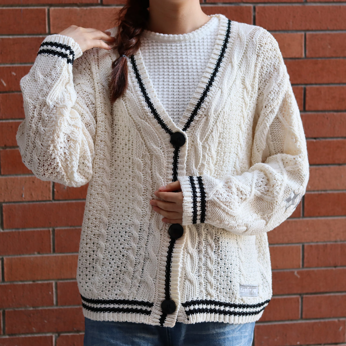 Folklore Patch Silver Stars Cream Cardigan