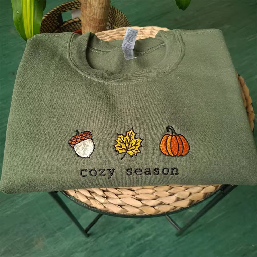 Cozy Season Embroidered Fall Sweatshirt