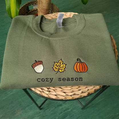 Cozy Season Embroidered Fall Sweatshirt