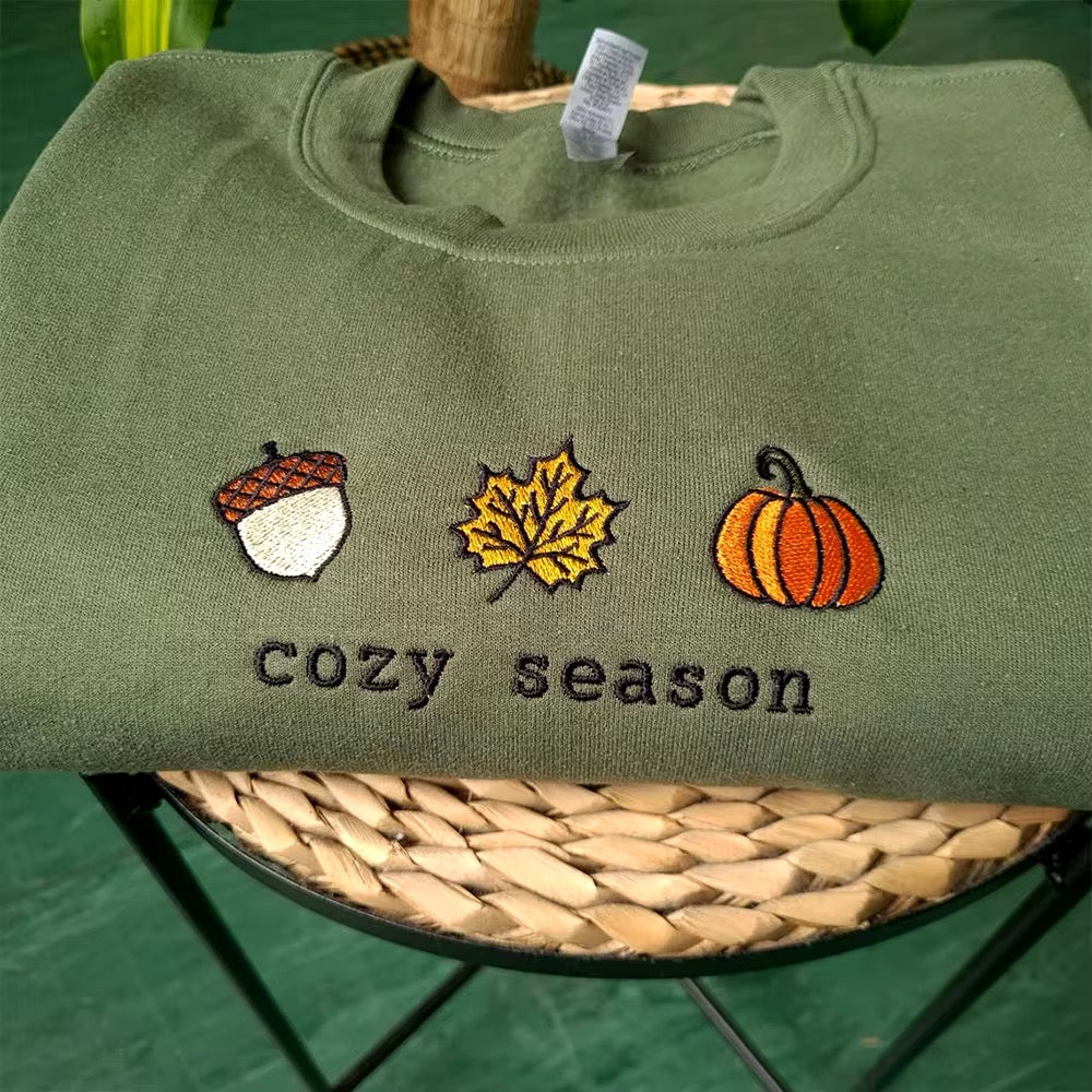 Cozy Season Embroidered Fall Sweatshirt