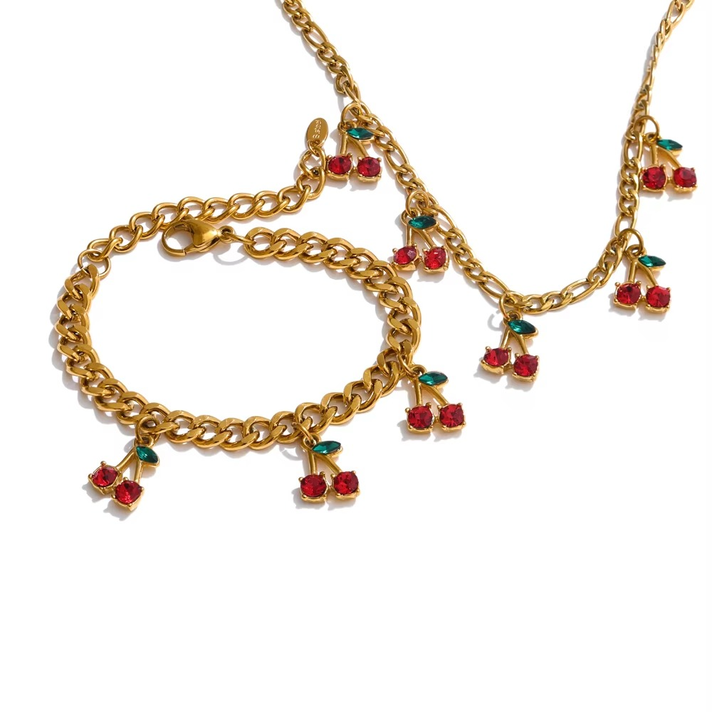 cherry charm necklace with chunky chain
