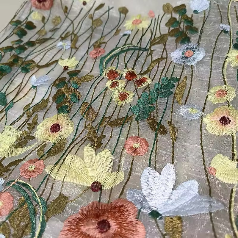 Floral Embroidered Mesh Shopping Bag