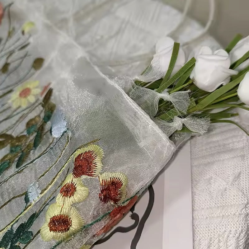 Floral Embroidered Mesh Shopping Bag