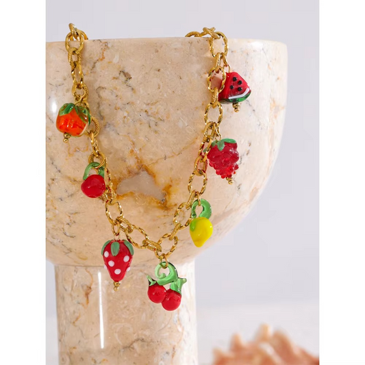 Golden Fruit Charm Necklace