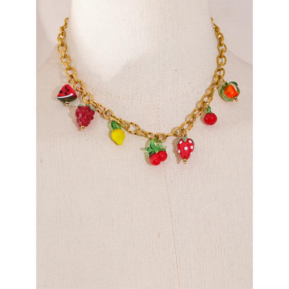 Golden Fruit Charm Necklace