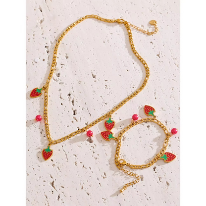 Strawberry Charm Necklace & Bracelet