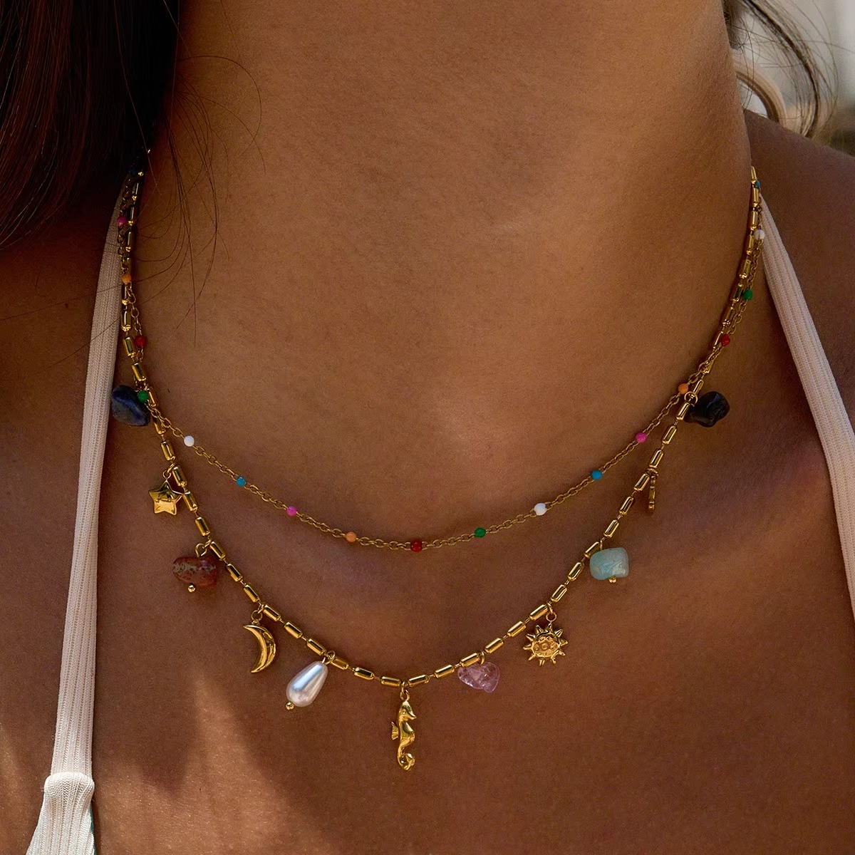Seahorse Layered Charm Necklace