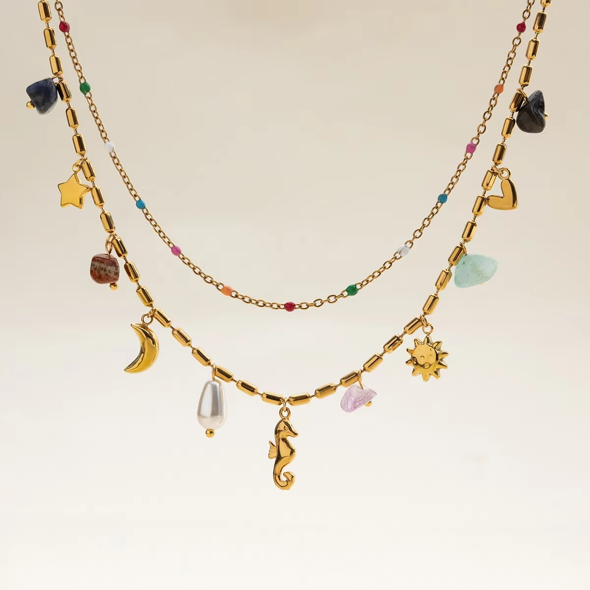Seahorse Layered Charm Necklace