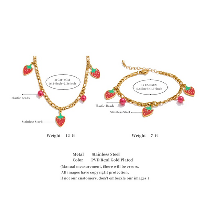 Strawberry Charm Necklace & Bracelet