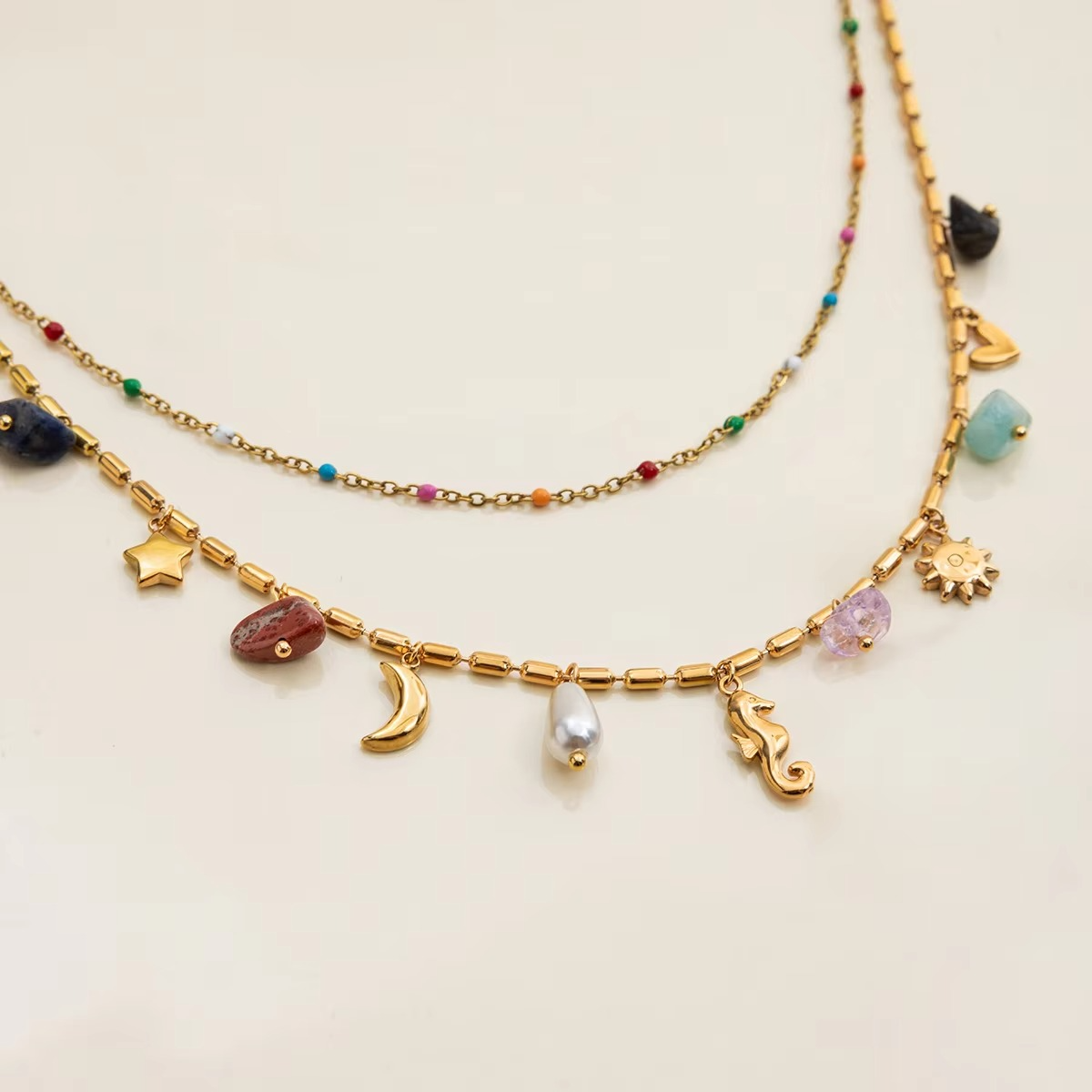 Seahorse Layered Charm Necklace