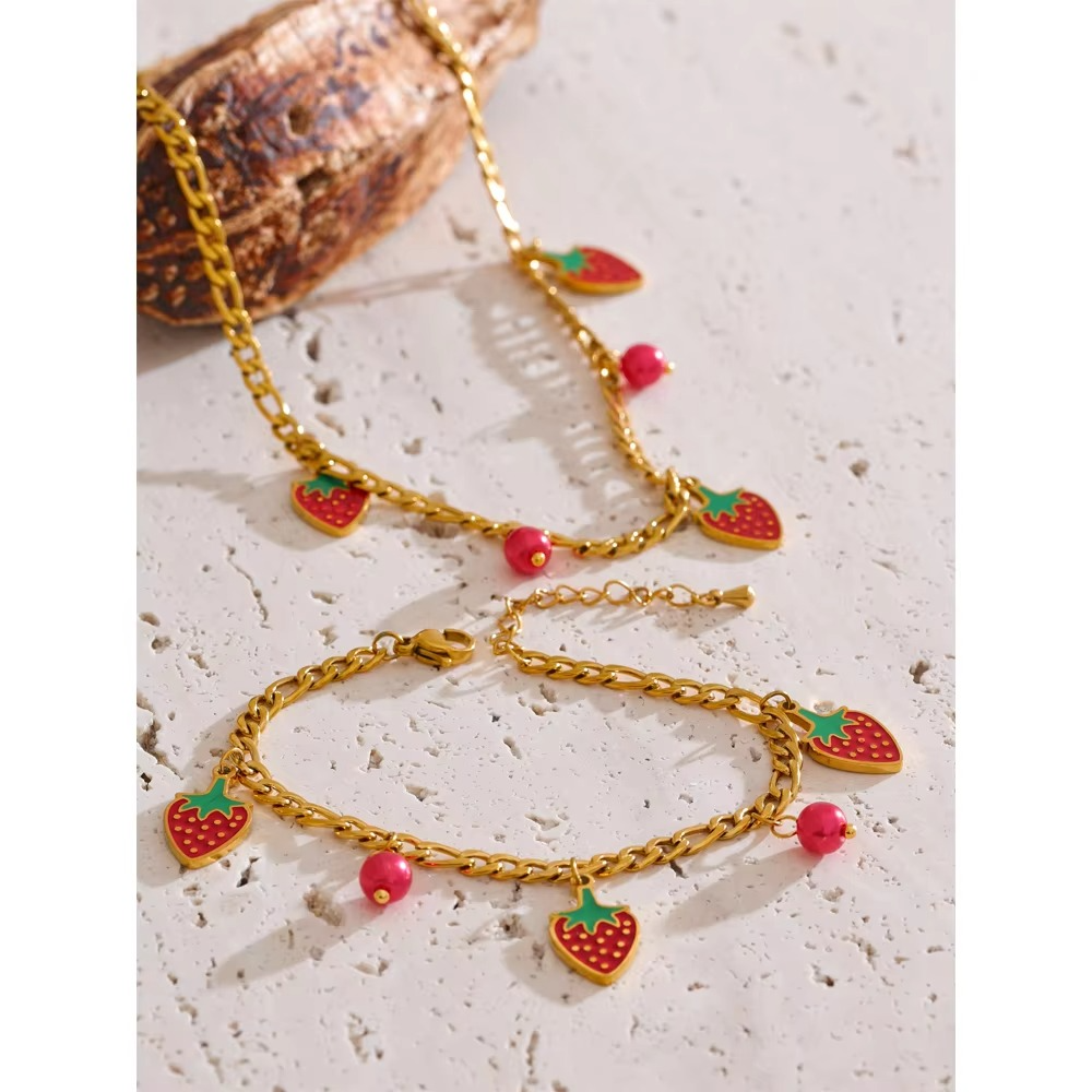 strawberry charm necklace with chained chain